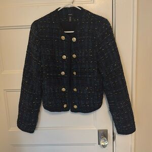 Aqua Braided Trim Tweed Lady Jacket